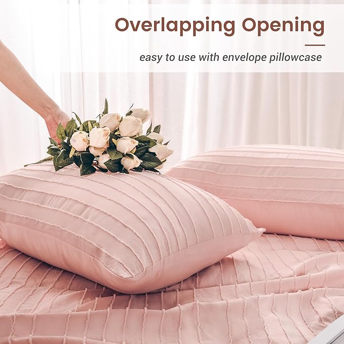 NEXHOME PRO California King Duvet Cover, Pink 3 Pieces Boho Tufted Duvet Cover Set, Soft and Lightweight Microfiber Comforter Cover Set for All Season (Pink Cal King, 104 x 98)-No Comforter