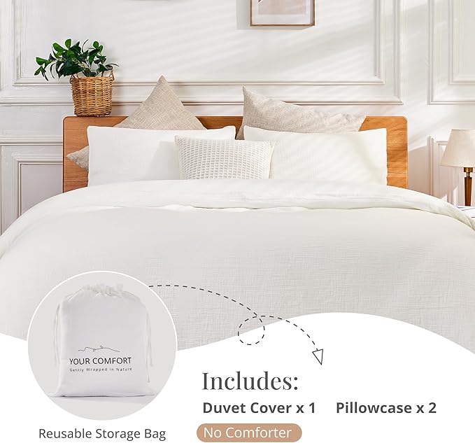 White Twin Duvet Cover, 100% Sandwashed Cotton Soft Twin Size Duvet Cover Set 3 Pieces with Zipper Clousre & Corner Buttons (White, Twin 69 x 90)