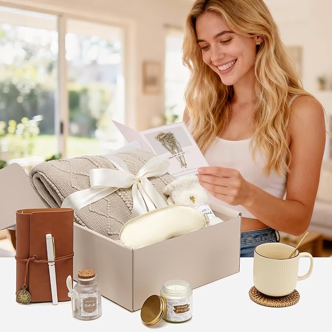 Get Well Gifts for Women Self Care Gift Basket - Birthday Gifts for Women Spa Care Package - Sympathy Inspirational Thinking of You Gift Set for Her Mom Sister Friend Wife Girlfriend (Khaki)