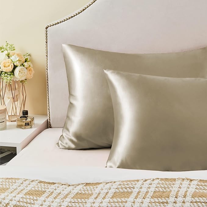 BEDELITE Satin Pillowcase for Hair and Skin, Super Soft Similar to Silk Pillow Cases 4 Pack with Envelope Closure, Cooling Pillowcases for Women Men (20"x40" King Size, Taupe)