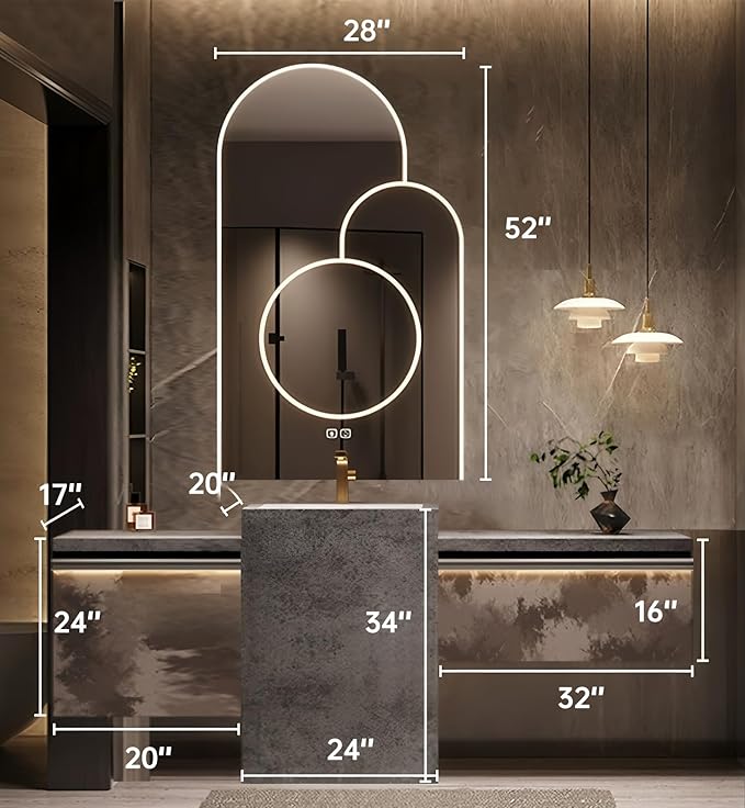 Single Sink Freestanding Bath Vanity, Modern Bath Vanity with LED Smart Mirror, 76IN Solid Wood Floating Bathroom Sink Cabinet with Marble Slate Top and Large Storage Drawer