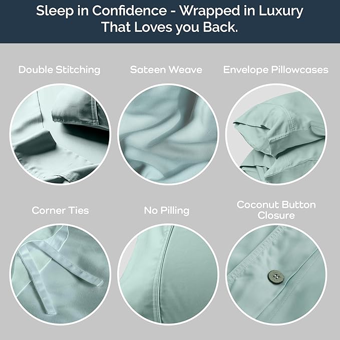 Olive + Crate Tencel Eucalyptus Cooling Duvet Cover Set - Hypoallergenic, Lyocell Tencel Duvet Cover - Temperature Regulating with Hidden Button Closure & Corner Ties - California King [Eucalyptus]
