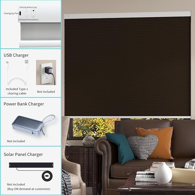 MYshade Motorized Cellular Shades - Smart Blinds Compatible with Alexa/Google Home/SmartThings, 100% Blackout Rechargeable Cordless Honeycomb Blinds, Custom-Size Auto Shades for Windows (Taupe)