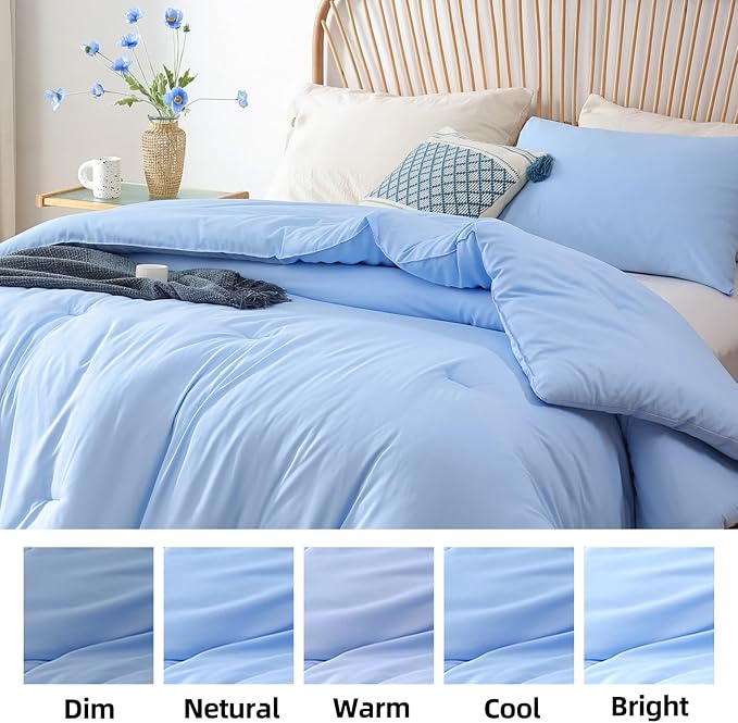 ROSGONIA Queen Comforter Set Light Blue, 3pcs Bedding Comforter Sets (1 Comforter & 2 Pillowcases) All Season Soft Lightweight Bedspread Blanket Quilt