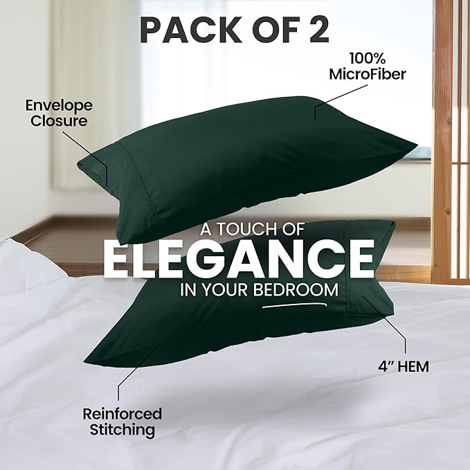 Pillow Covers by Utopia Bedding - Queen Size 2-Pack – Soft Brushed Microfiber – Perfect for Hospitals, Hotels, Guest Rooms – Oeko-TEX Certified, 20x30 Inches (Emerald)