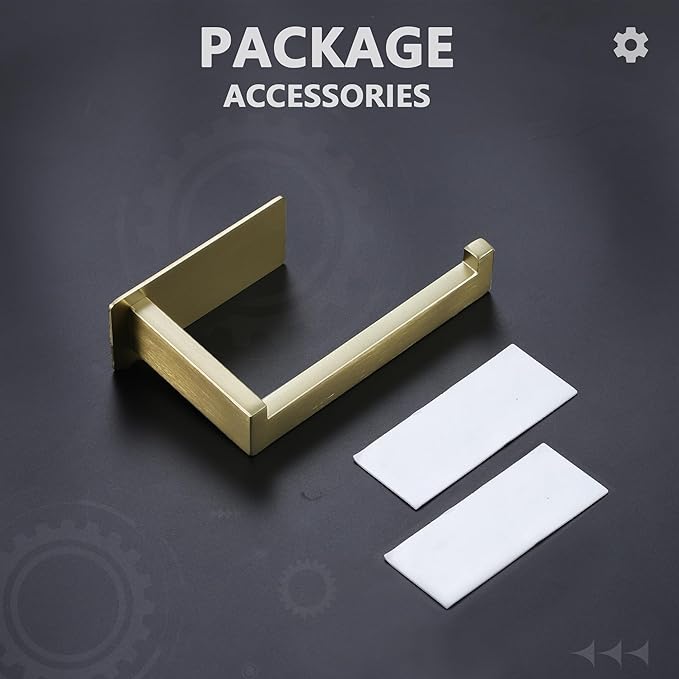 LANC Self-Adhesive Toilet Tissue Roll Holder, Brushed Gold Paper Holder Wall Mounted for Bathroom RV Stick On Toilet Tissue Holder with Drill Free Rustproof Stainless Steel, A8307BG