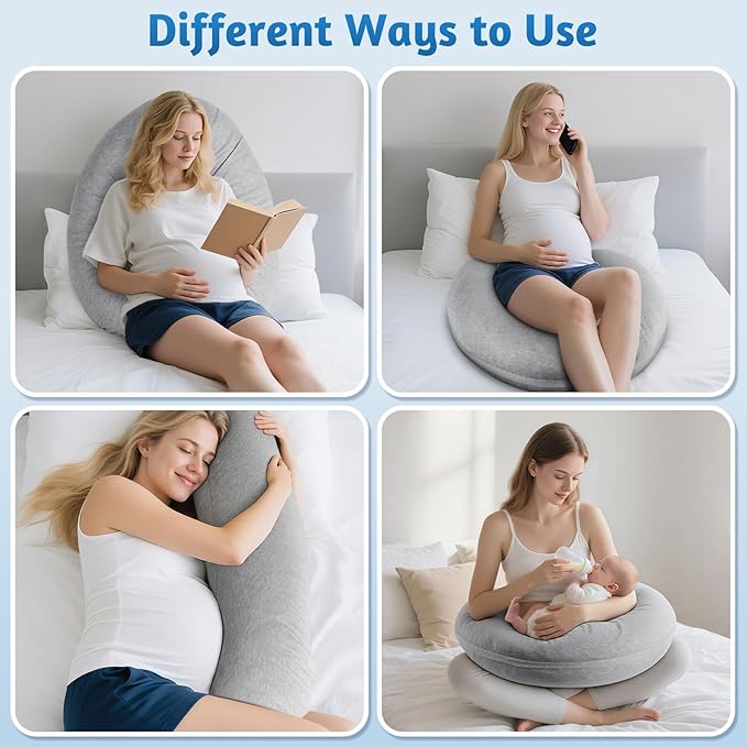 Pregnancy Pillows for Sleeping, C-Shaped Maternity Pillow for Pregnant Women, Memory Foam Body Pillow with Removable Cover, Adjustable Support for Back, Legs, Belly, Neck, 53.2’’ x 9.8’’
