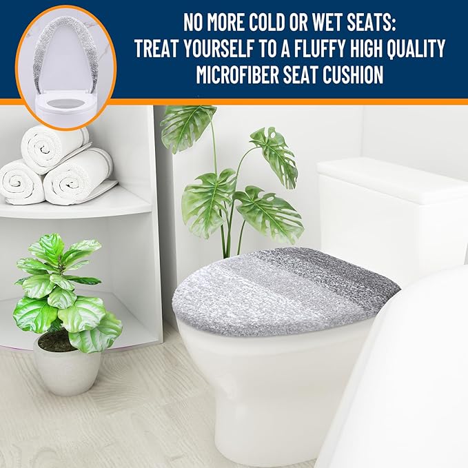 OLANLY Soft Microfiber Bathroom Toilet Lid Cover, Machine Washable Covers, 17.5x15, Stays in Place Rubber Backing, Fits Most Round, Elongated and Oblong Lids, Accessories Decor, Light Gray