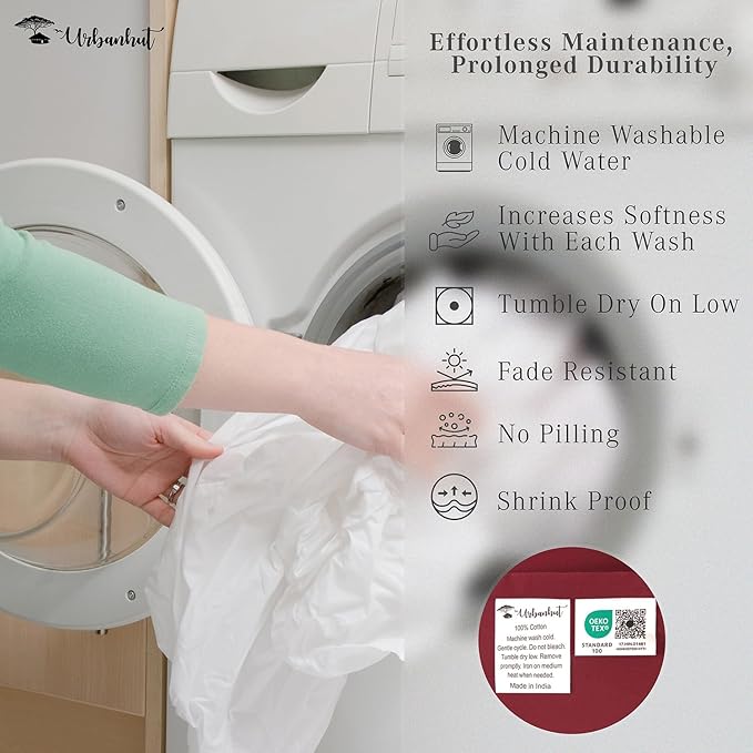 URBANHUT 1000 Thread Count Damask Striped Queen Bed Sheets Egyptian Cotton Sheet Set, Long Staple Soft & Breathable, 4 Pc Bed Sheet Sets, Luxury Hotel Sateen Sheets Fits 16" Deep Pocket - Burgundy