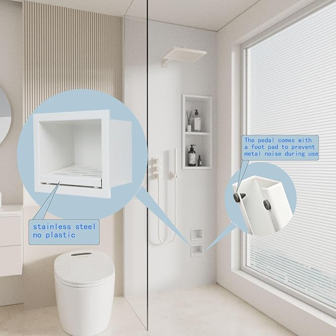 Recessed Wall Soap Holder，Foot Rest for Shower Niche,Perfect for Shaving Legs and Storage,Stainless Steel 304, Matte White, 5.9 x 4.8 x 3.9 in