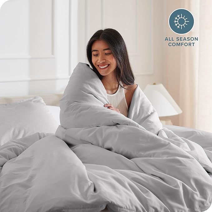 Bare Home Bedding Duvet Cover Oversized Queen Size - Premium 1800 Super Soft Collection - Lightweight, Cooling Duvet Cover - Soft Breathable (Oversized Queen, Light Grey)