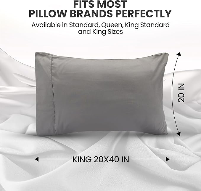 Pillow Covers by Utopia Bedding - King Size 2-Pack – Soft Brushed Microfiber – Perfect for Hospitals, Hotels, Guest Rooms – Oeko-TEX Certified, 20x40 Inches (Grey)