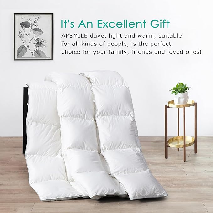 APSMILE Premium Down Feather Fiber Comforter Queen Size, All Season Duvet Insert Queen Size with 8 Corner Tabs, Ultra Soft Poly-Cotton Cover Down Feather Fiber Comforter (White, 90 * 90")