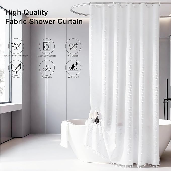 Stall Shower Curtain 36x72 White Fabric Shower Curtain Stall Size Cloth Shower Curtains Tufted Chevron Striped Textured Modern Farmhouse Minimalist for Bathroom Decor