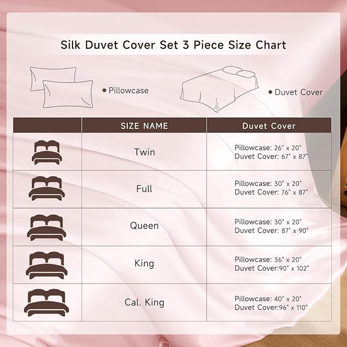 THXSILK 100% Pure Mulberry Silk Duvet Cover Set 3 Piece, 6A+ Grade Luxury Soft Bedding Silk Sheets for Hair and Skin, 1 Pcs Quilt/Comforter Cover with 2 Zippered Pillowcases (Charming Pink, Queen)