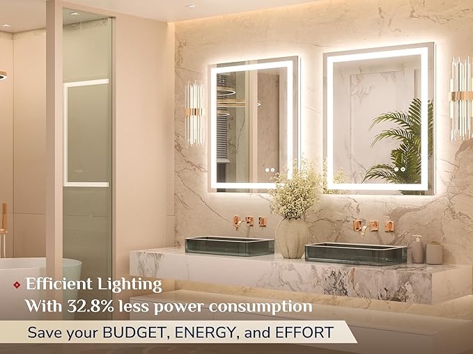Keonjinn LED Bathroom Mirror with Lights 20 x 28 Inch, Brighter Frontlit & Backlit Vanity Mirror with 3 Color Lights, Lighted Bathroom Mirror with Anti-Fog, HD Tempered Glass, UL-Listed LED Driver