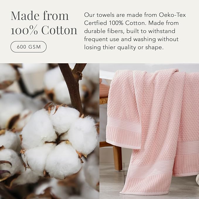 NY Loft 100% Cotton 6 Piece Bath Towel Set | Pink Towels | Soft & Absorbent Quick-Dry | 2 Bath Towels 2 Hand Towels and 2 Washcloths | Textured and Durable | Oeko-TEX Standard 100 | Light Pink