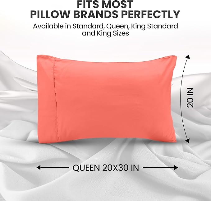 Pillow Covers by Utopia Bedding - Queen Size 2-Pack – Soft Brushed Microfiber – Perfect for Hospitals, Hotels, Guest Rooms – Oeko-TEX Certified, 20x30 Inches (Coral)