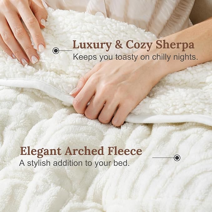 Sherpa Fleece Adult Weighted Blanket Great for Sleep, 20 lbs Dual Sided Soft Fuzzy Heavy Blankets for Couch Bed Sofa, Cozy Warm Arched Jacquard Throw for Winter (Cream White, 60" x 80", 20 Pounds)
