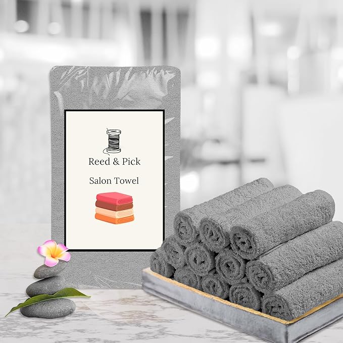 Reed&Pick Hand Towels (Pack of 24) Grey Economy Towels Salon Towels - 100% Cotton Spa Towel – 16 x 26 Inches Highly Absorbable, Facial Towel Gym Hair Face Towel Bulk