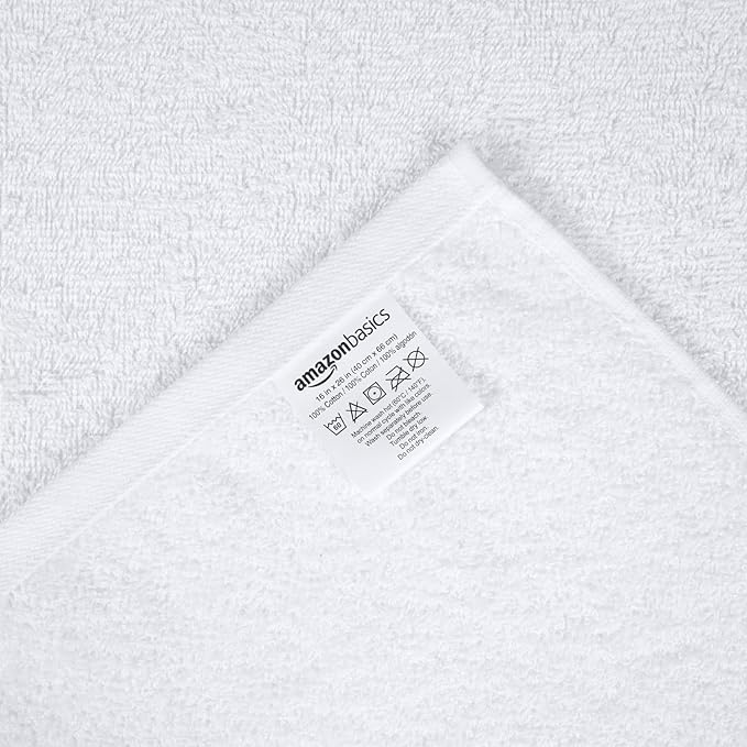 Amazon Basics Soft and Thick Cotton Hand Towels, 16 x 26 in, White, (Pack of 72)