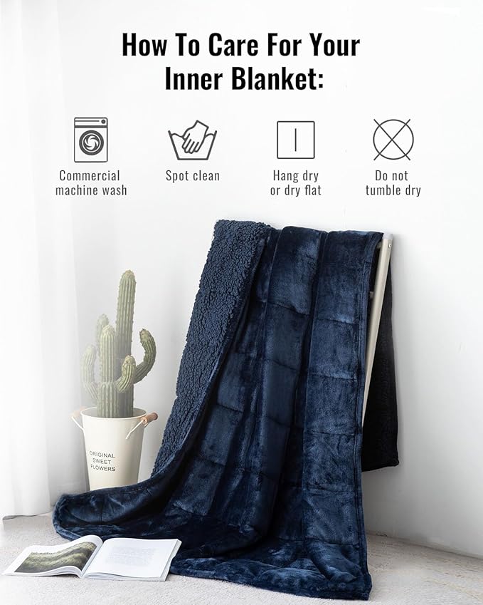 Uttermara Sherpa Fleece Weighted Blanket 15 lbs for Adult, Unicolor Ultra-Soft Fleece and Sherpa, Dual Sided Cozy Plush Blanket for Sofa Bed, 48 x 72 inches, Navy Blue