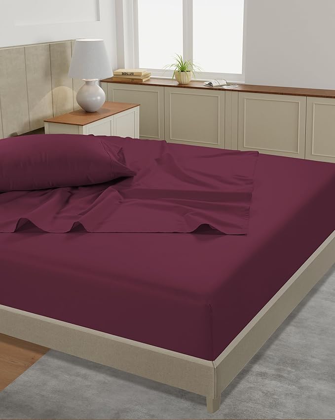 LANE LINEN 100% Cotton Split King Size Sheets Set - 4 Pieces - Ultra Soft Sateen Weave, 450 Thread Count - Breathable, Cooling, Durable, 15" Deep Pockets - Windsor Wine