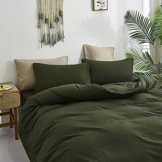 Cottonight Army Green Comforter Set California King Olive Green Bedding Set Cal King Dark Color Solid Blanket Quilts Modern Soft Breathable 3 Piece Comforter Set for Women Men