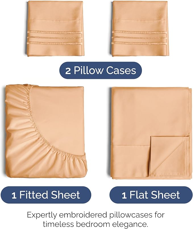 Full Size 4 Piece Sheet Set - Extra Soft, Breathable And Cooling Sheets - Hotel Luxury Durable Bed Sheets for Women & Men - Deep Pockets, Easy-Fit & Wrinkle-Free Sheets - Peach Oeko-Tex Bed Sheet Set