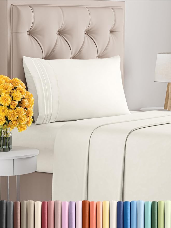 Twin XL Size 3 Piece Sheet Set - Extra Soft, Breathable & Cooling Sheets - Hotel Luxury Durable Bed Sheets for Women & Men - Deep Pockets, Easy-Fit & Wrinkle-Free Sheets - Ivory Oeko-Tex Bed Sheet Set