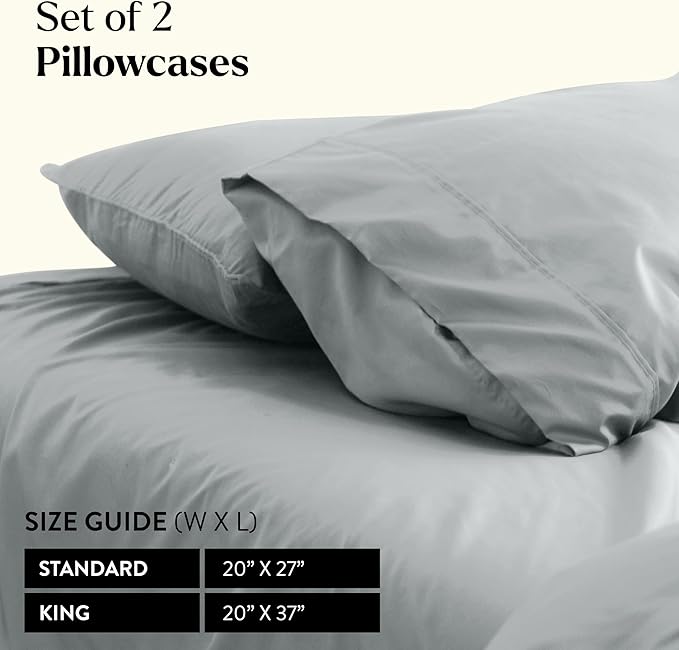Miracle Made Luxe Soft Cooling Pillowcase, 2-Piece Silver-Infused Cotton Fabric, Cool and Breathable Case for Sensitive Skin, King/Cali King Size Covers, Silver Grey