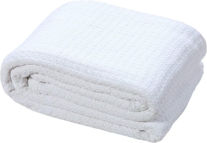 HILLFAIR 100% Combed Cotton Blanket– California King Size Bed Blanket – Warm Soft All Season Breathable Blankets – 102 x 108 inch Extra Large Oversized California King Cotton Blankets for Bed- White