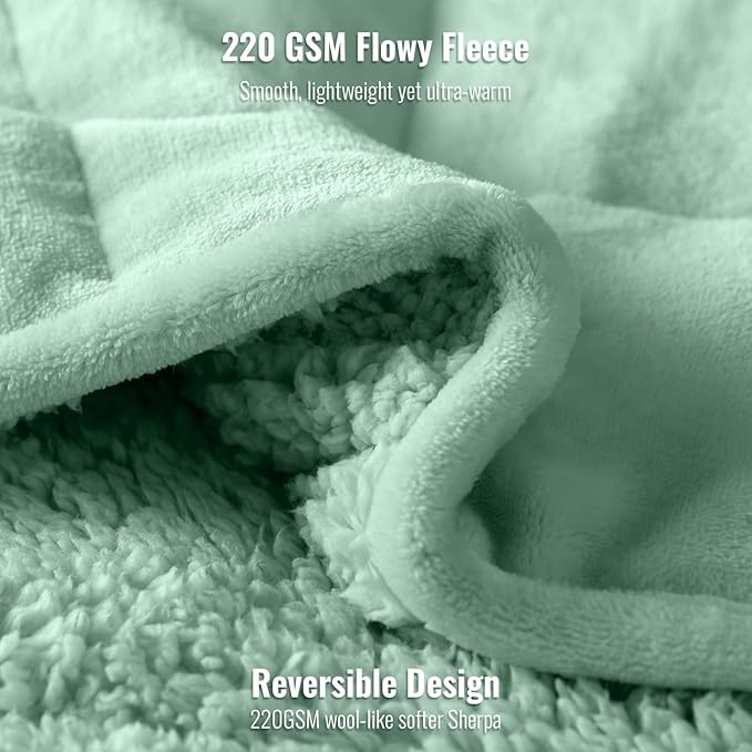 Uttermara Weighted Blanket Queen Size 15lbs 60x80 inches with Soft Plush Fleece, Cozy Warm Sherpa Snuggle Thick Heavy Blanket Great for Sleep and Calming, Sage Green
