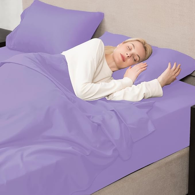Mejoroom King Size Bed Sheet Set - Hotel Luxury 1800 Bedding Sheets & Pillowcases - 16" Deep Pocket Fitted Sheet, Soft, Breathable, Wrinkle & Fade Resistant - 4 Piece(King,Violet)