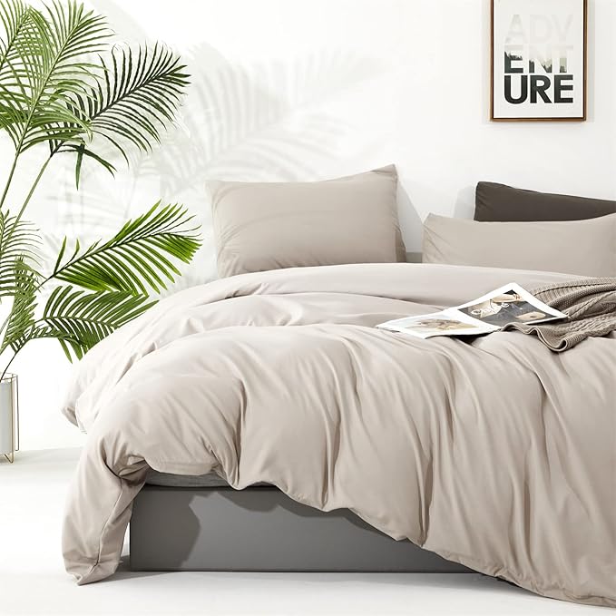 Cottonight Beige Comforter Set Queen Cream Khaki Bedding Comforter Full Oatmeal Solid Blanket Quilts Modern Soft Breathable Beige Taupe Color 3 Piece Bedding Set