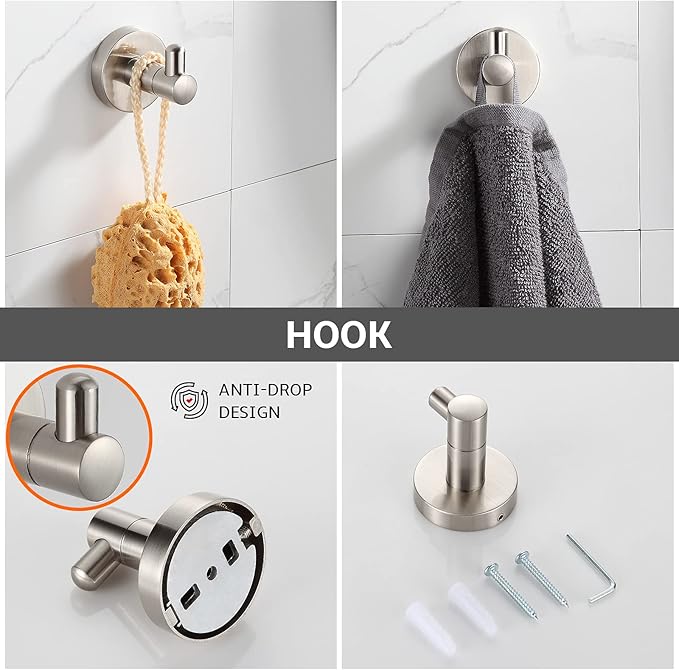 BGL Bathroom Accessory Set Brushed Nickel 4-Pieces Bathroom Towel Rack 24 Inches Adjustable Bathroom Hardware Set