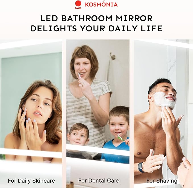 36x72'' LED Bathroom Mirror with Light, Frameless, Dimmable Front & Backlit, Anti-Fog, Distortion Free, Light Memory, Tempered and Shatter-Proof Wall Mounted Vanity Silver Coating Mirror