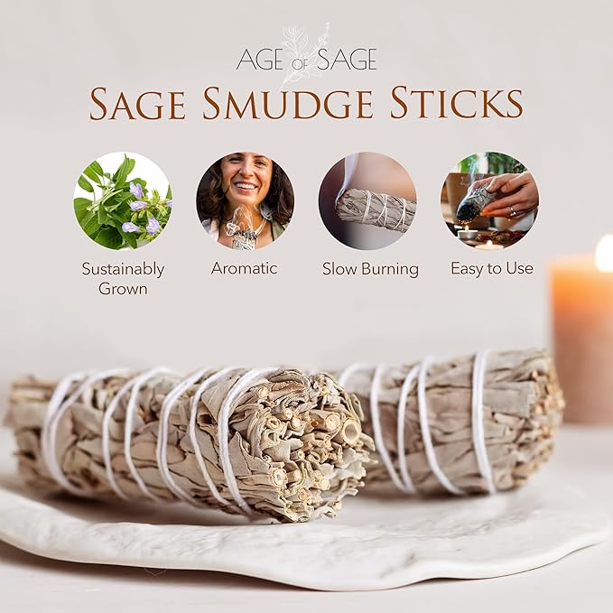 White Sage Smudge Sticks 4" Long - Burning Sage Bundle for Cleansing House, California White Sage Incense Stick, White Spirit Sage Candles for Cleansing, Salvia Blanca para Limpiar - 100pk