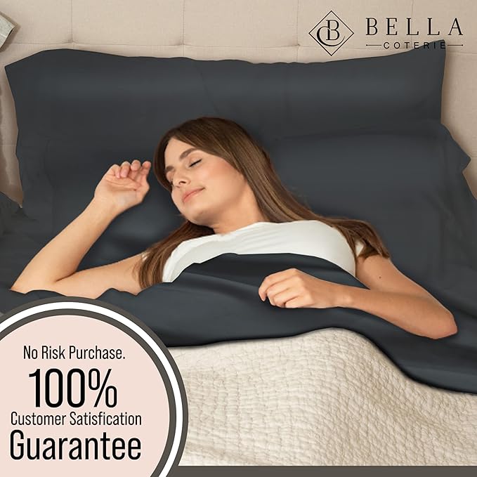 Bella Coterie Luxury Bamboo Viscose Cal King Size Sheet Set | 100% Organically Grown | Ultra Soft | Cooling for Hot Sleepers | 18" Deep Pocket [Charcoal Grey]