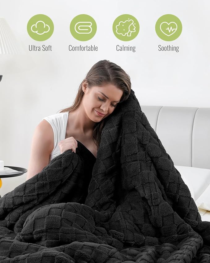Uttermara Sherpa Fleece Weighted Blanket for Adults 15 lbs Queen Size, Dual Sided Warm 3D Jacquard Sherpa Heavy Blanket, Soft Fuzzy Weighted Blankets for Couch Bed Sofa, 60 x 80 inches Black