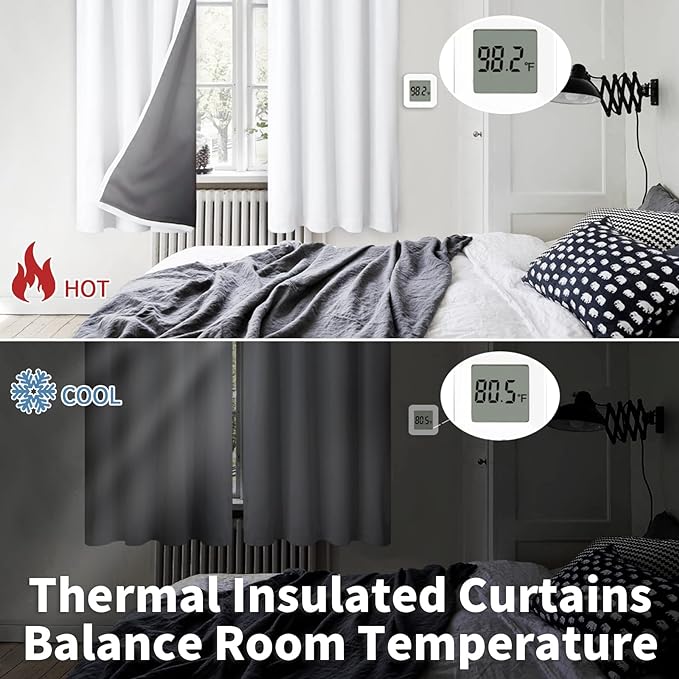 BGment White Short Blackout Curtains for Small Window 36 Inch Long, Thermal Insulated Curtains for Bedroom Loft Bathroom Basement Kitchen Soundproof Rod Pocket Cafe Curtains, 2 Panels, 42 Wide