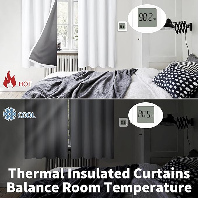 BGment White Blackout Curtains for Bedroom 63 Inch Length 2 Panels Set, Full Room Darkening Thermal Insulated Soundproof Window Curtain Drapes with Rod Pocket, Each Panel 38 Inch Wide, Pure White
