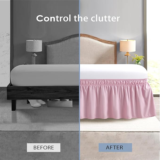 FreshCulture Twin Bed Skirt, Elastic Wrap Around Bed Skirt Twin Size, Bed Skirts for Adjustable Bed, Easy Fit with 22 Inch Drop Length, Hotel Quality Dust Ruffle for Twin Bed (Dusty Pink)