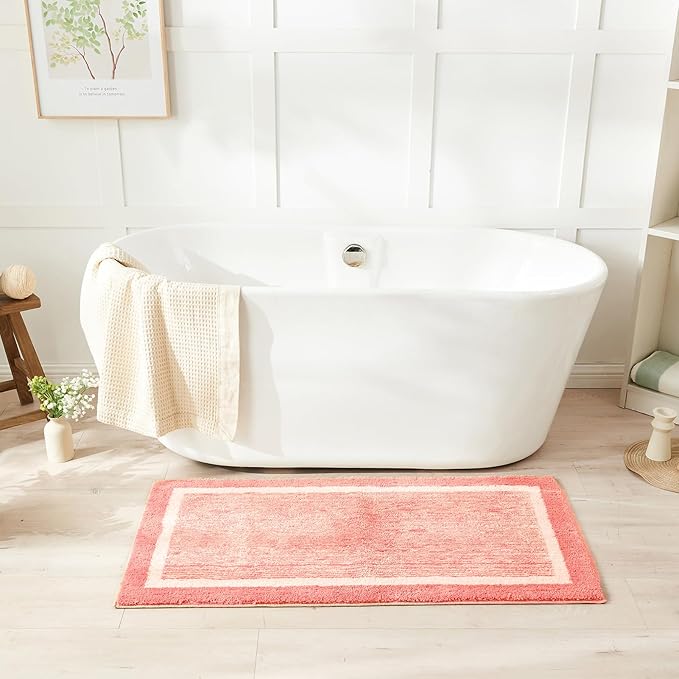 CozeCube Bath mats for Bathroom Non Slip, Fluffy Absorbent Microfiber Bath mat Washable, Aesthetic Bathroom Rugs, Long Blossom Pink Bath Runner, Blossom Pink, 59" x 24"