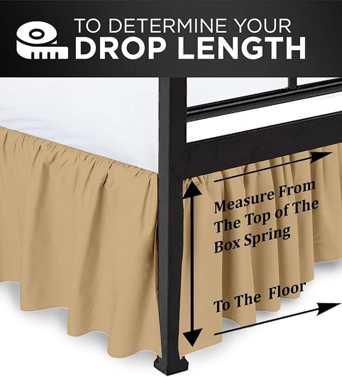 Ruffled Bed Skirt with Split Corners, Taupe, Queen 21 Inch Drop Bedskirt, Hotel Quality Brushed Microfiber Wrinkle Free Dust Ruffle Bed Skirt Queen Size