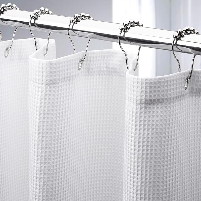 AmazerBath Waffle Shower Curtain White, Stall Shower Curtain 48 x 72 Inches, Fabric Curtain Heavy Duty 240GSM, Hotel Quality Bathroom Curtains