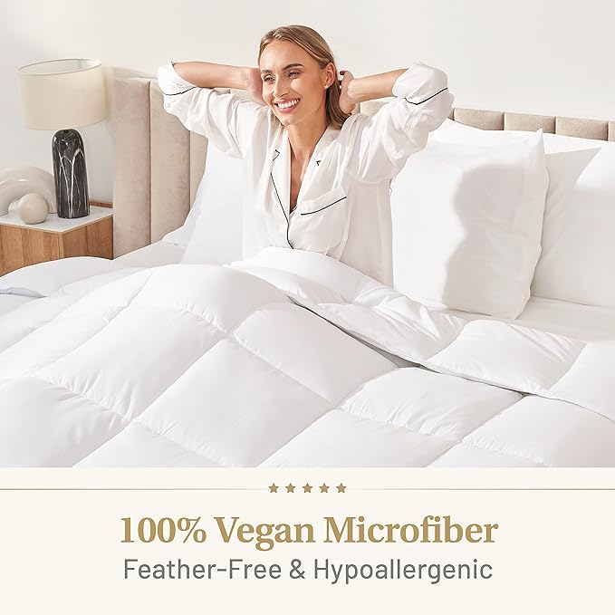 Down Alternative Comforter Queen Size - Fluffy Duvet Insert - Puffy Premium All Season Winter - Luxury Breathable Hotel Plush Comforter - Queen, White, 86x86 inches - Eco-Compressed Packing