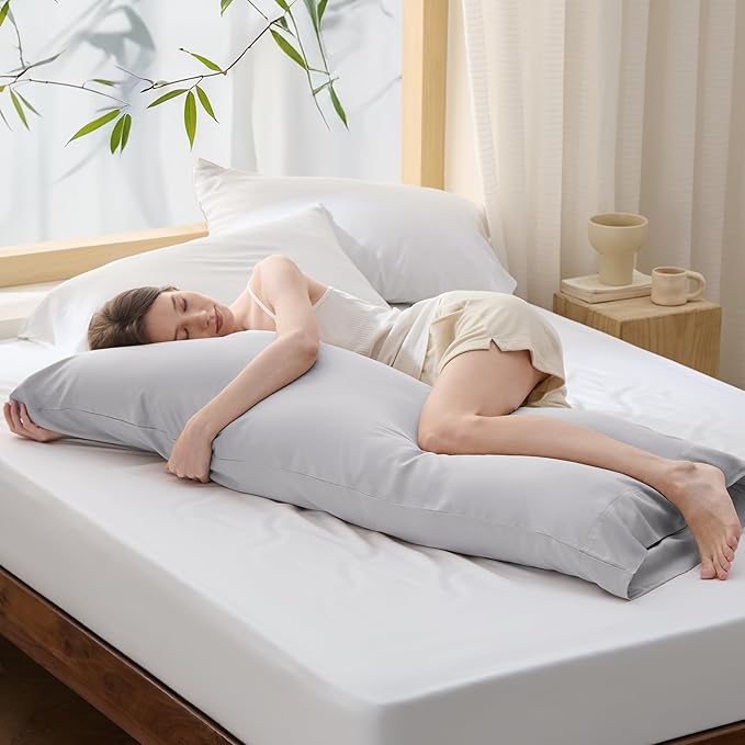 Bedsure Body Pillow Cover, Cooling Body Pillow Pillowcase for Hot Sleepers, Rayon Derived from Bamboo, Breathable & Silky Soft Long Pillow Case Cover with Envelope Closure, Light Grey, 20x54 Inches