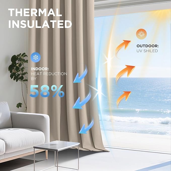 Joydeco Beige 100% Blackout Curtains 90 Inch 2 Panels, Luxury Thermal Beige Velvet Curtains for Bedroom Living Room, Soundproof Blackout Window Drapes, Rod Pocket & Back Tab (52W x 90L)