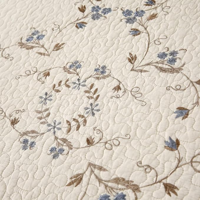 vctops 3-Piece 100% Cotton Bedspread Coverlet Set Twin Size Elegant Floral Embroidered Reversible Patchwork 1 Quilt and 2 Pillow Shams (Flower B,Twin)